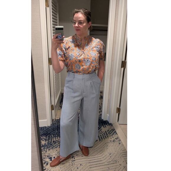 ROSETTA GETTY Women's Light Blue Linen Front Zip Wide Leg Trouser Pants Size 2 - Picture 9 of 12